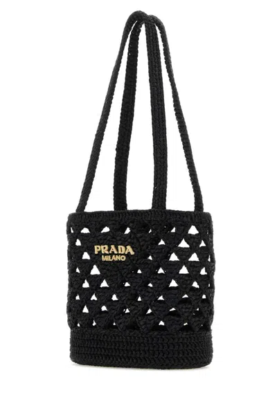 Prada Logo Crochet Tote Bag In Black