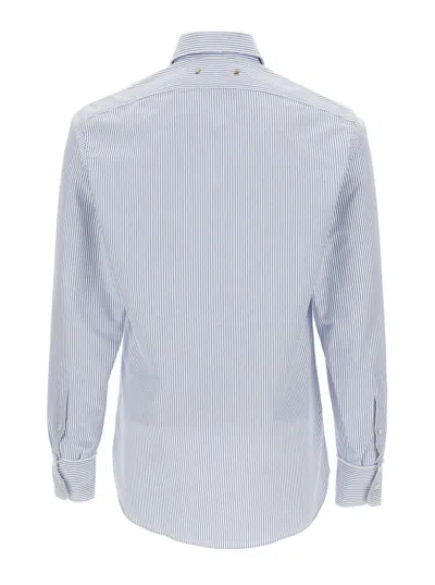 Golden Goose Light Blue Shirt With Classic Collar And All-over Striped Motif In Blue