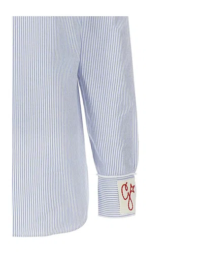 Golden Goose Light Blue Shirt With Classic Collar And All-over Striped Motif In Blue
