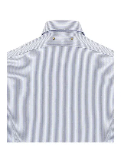 Golden Goose Light Blue Shirt With Classic Collar And All-over Striped Motif In Blue