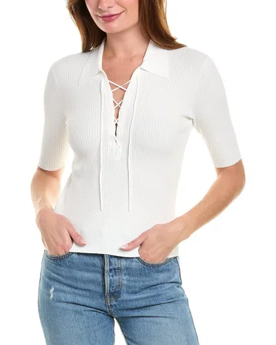 Frame Denim Lace-up Polo Sweater In White