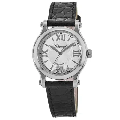 Chopard Happy Sport 30mm Floating Diamonds Automatic Leather Strap Women's Watch 278573-3011 In Silver