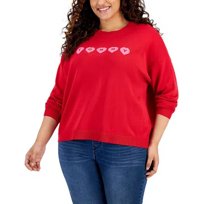 Tommy Hilfiger Plus Size Long-sleeve Heart Sweater In Multi