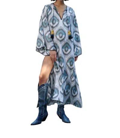 Punicana Harem Caftan Dress With Tassels In Blue Evil Eye In Multi