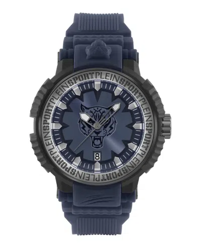 Plein Sport Mens Tiger Power 3 Hand Date Quartz Blue Silicone Strap 45mm In Blue