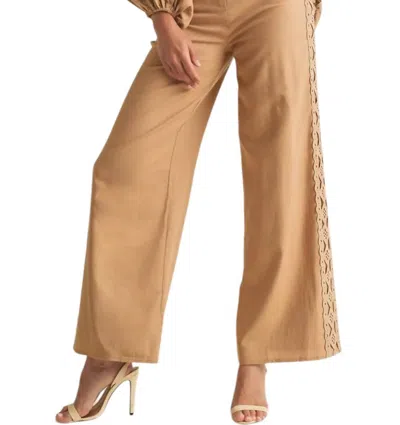 Endless Blu. Embroidered Lace Pants In Tan In Multi