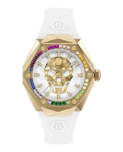 Philipp Plein Women's Skull Spikes White Silicone Strap Watch 40mm In Multi