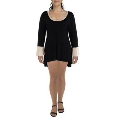Shop 24seven Comfort Apparel Plus Womens Scoop Neck Bell Sleeve Blouse In Black