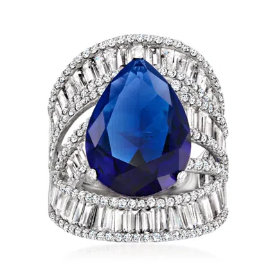 Ross-simons Simulated Sapphire And Cz Ring In Sterling Silver In Blue