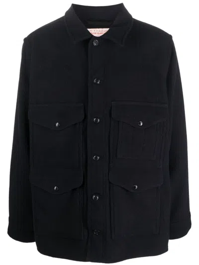 Filson Mackinaw Cruiser Field Jacket With Pointed Collar And Four Patch Pockets In Blue