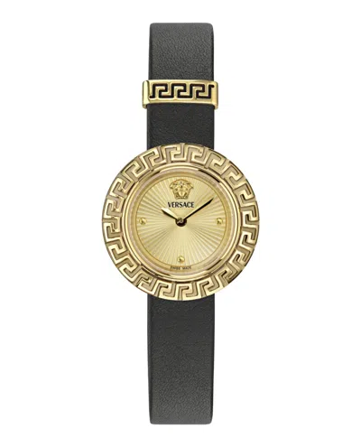 Versace La Greca Ip Yellow Gold Leather Strap Watch, 28mm In Multi