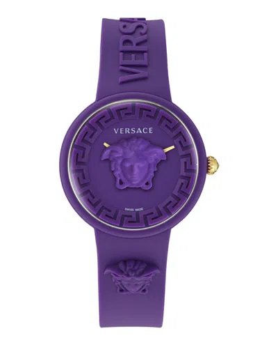 Versace 39mm Medusa Pop Watch With Silicone Strap And Matching Case, Purple In Multi