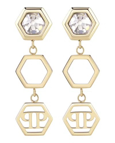 Philipp Plein Hexagon Lux Drop Earrings In Gold