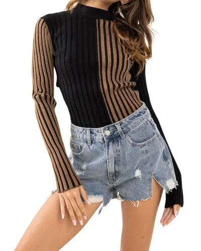 Ces Femme Two Tone Sweater In Black/mocha In Multi