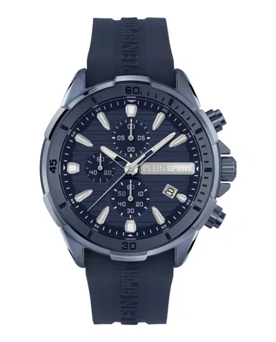 Plein Sport Men's Impact Chronograph Date Quartz Blue Silicone Strap 46mm In Multi