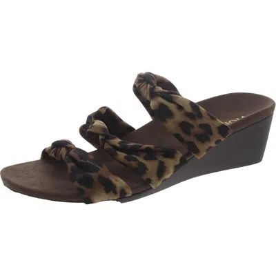 VIONIC RIZZO WOMENS SATIN LEOPARD PRINT WEDGE SANDALS 