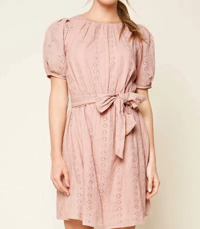 Sugarlips Westwood Puff Sleeve Eyelet Dress In Dusty Pink In Pink