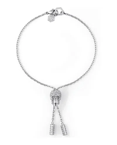Philipp Plein Sliding $kull Crystal Cable Chain Bracelet In Silver
