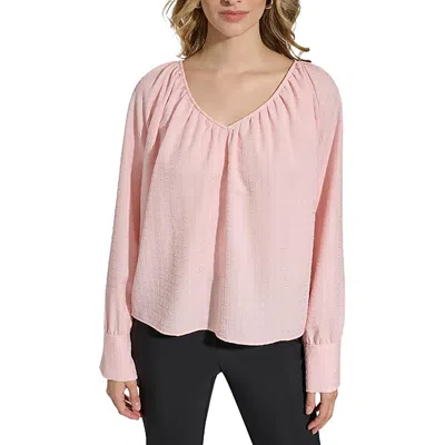 Calvin Klein Womens V Neck Bishop Sleeve Blouse In Silver
