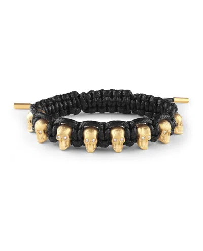 Philipp Plein Gold-tone Ip Stainless Steel 3d $kull Black Cord Slider Bracelet In Gold