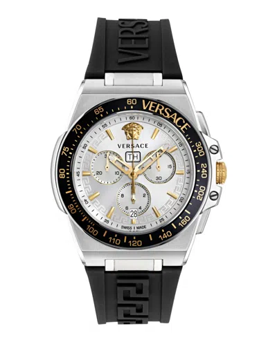 Versace Men's Swiss Chronograph Greca Extreme Black Silicone Strap Watch 45mm In Multi