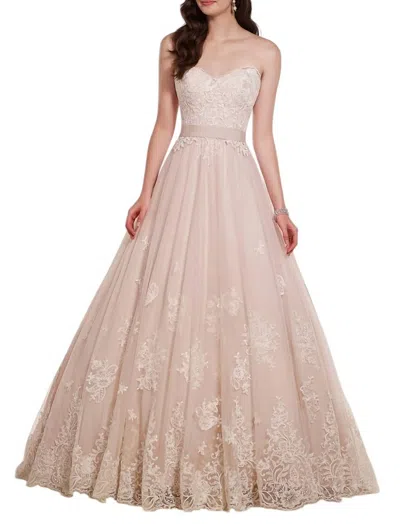 Essence Of Australia Lace On Tulle Designer Wedding Dress In Ivory/moscato In Multi