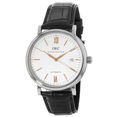 Iwc Schaffhausen Portofino Automatic Silver & Gold Dial Black Leather Strap Men's Watch Iw356517 In Silver