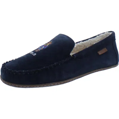 Polo Ralph Lauren Bear Moccasin Mens Faux Suede Memory Foam Loafer Slippers In Blue