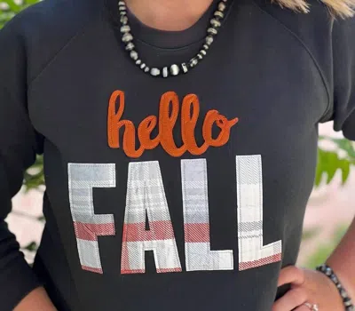 TEXAS TRUE THREADS HELLO FALL APPLIQUE SWEATSHIRTS IN CHARCOAL 