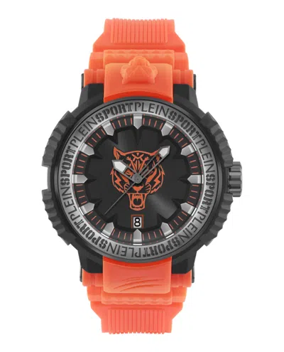 Plein Sport Men's Tiger Power 3 Hand Date Quartz Orange Silicone Strap 45mm In Multi