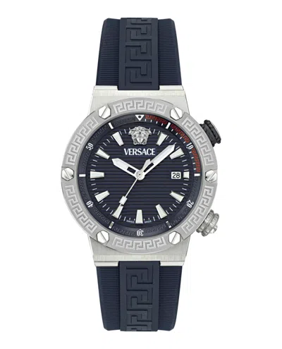 Versace Men's Swiss Blue Rubber Strap Watch 43mm In Multi