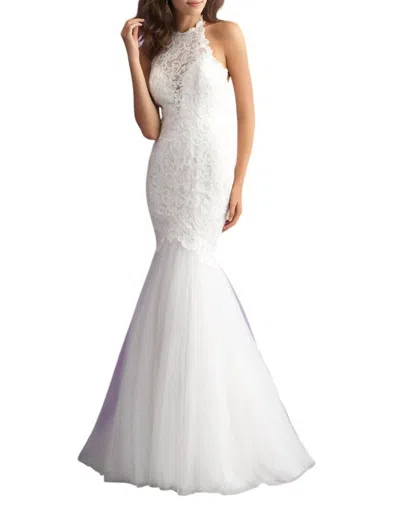 Allure Bridals Lace Halter Mermaid Gown With Low Back In Ivory/ivory In Multi