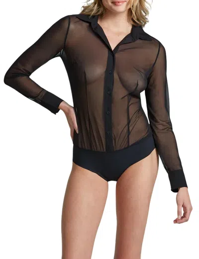 Commando Mesh Button Down Bodysuit In Black In Black