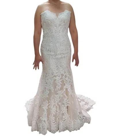 Allure Bridals Elegant Lace Strapless Wedding Gown In Champagne/ivory In Multi