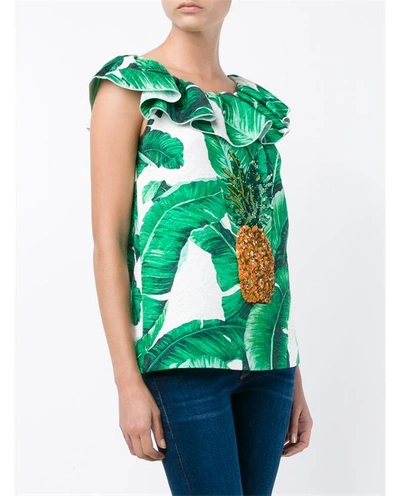 Shop Dolce & Gabbana Embellished Banana Leaf Print Top