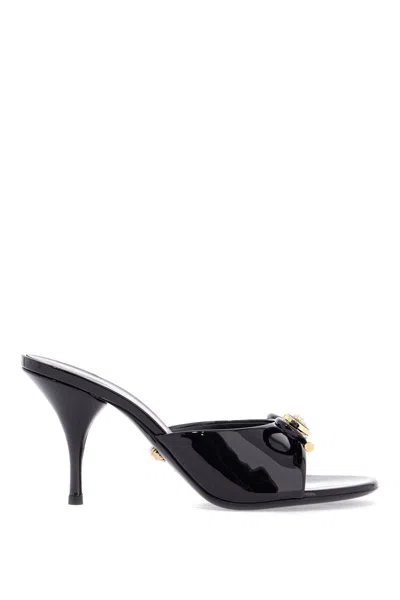 Versace 'opera Bow Patent Leather Mules In Black