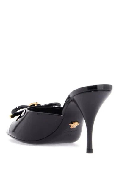 Versace 'opera Bow Patent Leather Mules In Black