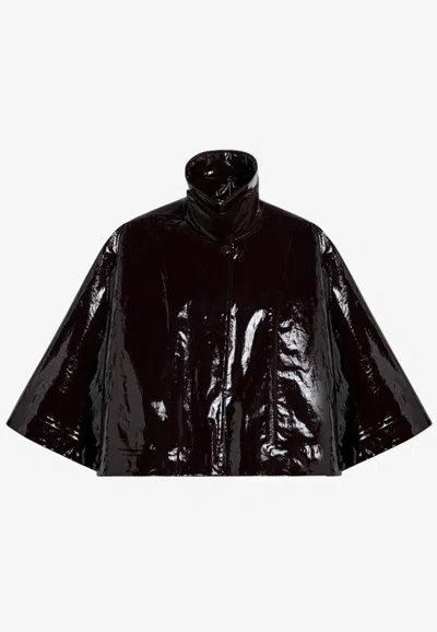 Chloé Short Shiny Lacquered Cape In Dark Brown