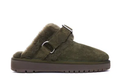Burberry Womens Khaki Snug Low Sheepskin Mules In Green