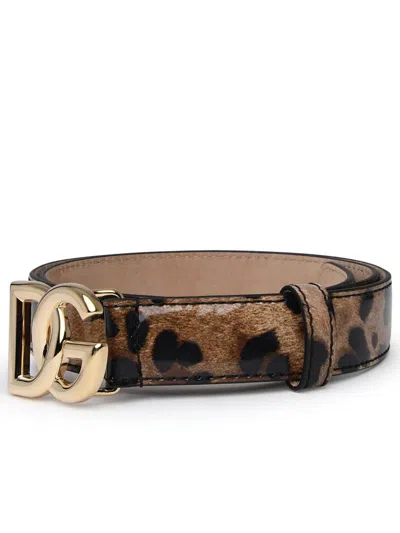 Dolce & Gabbana Two-color Shiny Leather Belt In Brown