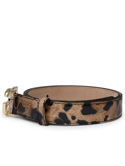 Dolce & Gabbana Two-color Shiny Leather Belt In Brown