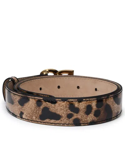 Dolce & Gabbana Two-color Shiny Leather Belt In Brown