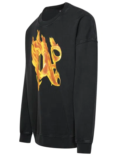 Palm Angels Sweatshirt With Front Monogram Burining In Black