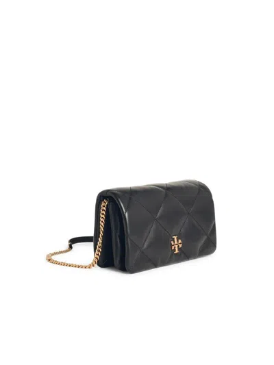 Tory Burch Kira Diamond Leather Wallet On Chain In Black