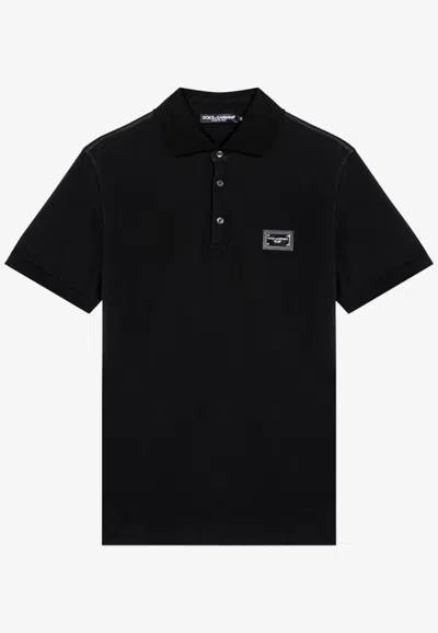 Dolce & Gabbana Dark Gray Logo Plaque Cotton Men Polo Shirt T-shirt In Black