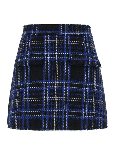 Msgm Black And Blue Skorts With Check Motif In Fabric Woman In Black