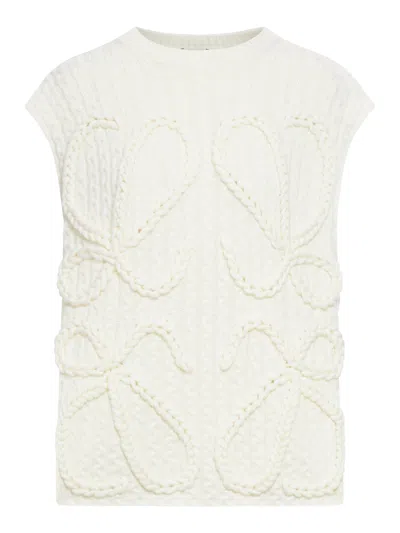 Loewe Wool Vest With Anagram Embroidered In Knitted In White