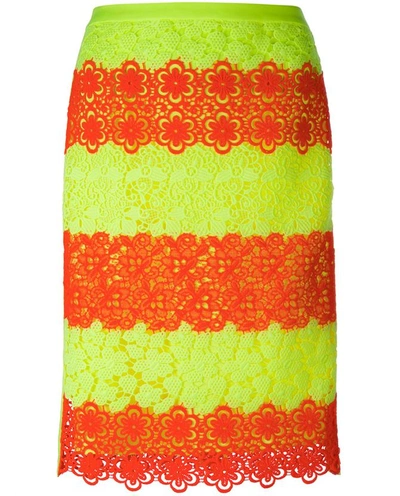 Shop Moschino Floral Neon Lace Pencil Skirt