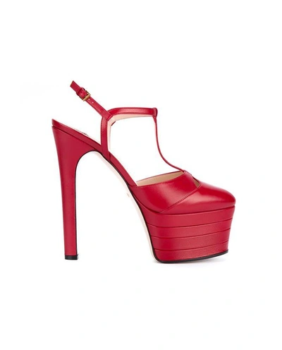 Gucci Red Platform 155 Leather Pumps ModeSens
