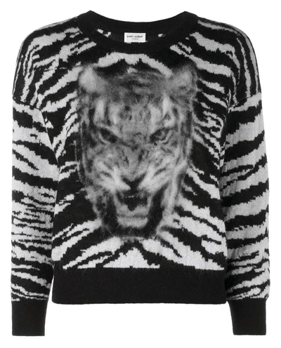 Shop Saint Laurent Tiger Intarsia Wool And Mohair Sweater